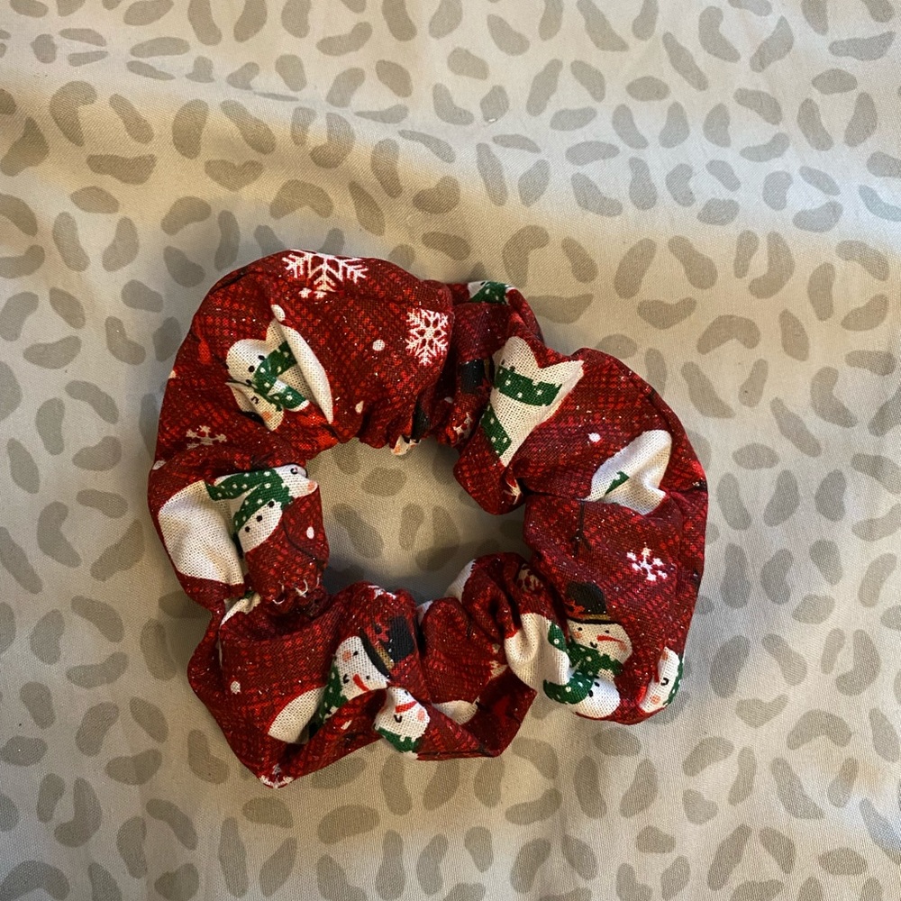 Handmade red glitter snowman scrunchie